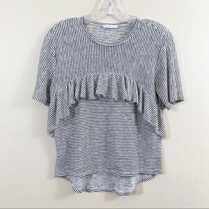 Zara W/B Collection White Striped Ruffle Top